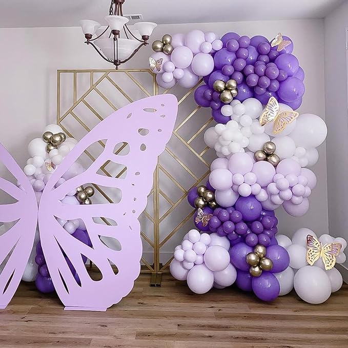 Purple Balloons, 113Pcs Different Sizes Lavender Balloon Garland Arch Kit, 5 10 12 18inch Lilac Latex Helium Balloons Dark Purple Butterfly Party Balloons for Birthday Wedding Halloween Decorations