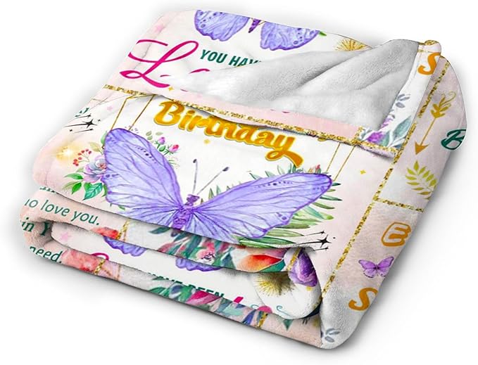 Happy Birthday Gifts for Women, Super Soft Funny Purple Butterfly Flower Bday Decorations Blanket 60"x50" for Women Mom, Birthday Gifts for Girls, Warm Plush Fleece Flannel Blanket for Couch Bedding