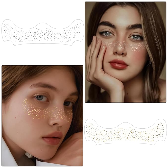 24 Sheets Gold and Silver Face Glitter Freckles Face Tattoo, Sparkle Speckles Patches Waterproof Temporary Tattoo, Glitter Fake Freckles Face Makeup Patches For Women Girls Festival Party Face Decor