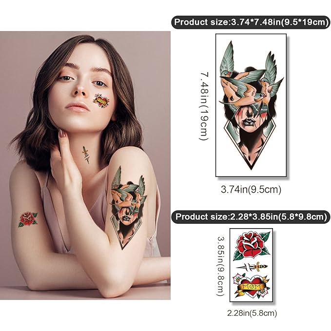 77 Sheets Temporary Tattoo for Women and Men, 17 Sheets Half Arm Chest Shoulder Fake Tattoos, 60 sheets Tiny for Adults Vintage Multi Colored Mixed Style Waterproof Realistic Tattoos Long-Lasting