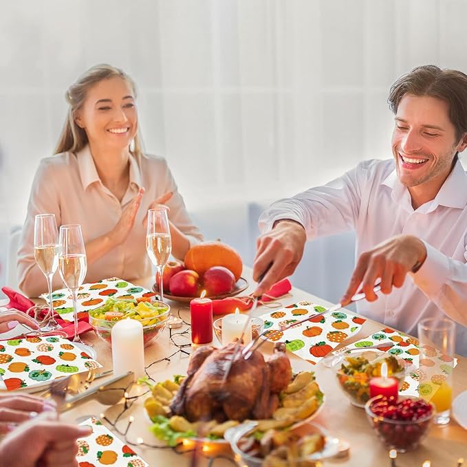 YQUQWN 50 PCS Thanksgiving Pumpkin Paper Napkins Disposable Luncheon Autumn Decorative Napkin Fall Harvest Thanksgiving Friendsgiving Table Decor Party Supplies 6.5 x 6.5 Inch