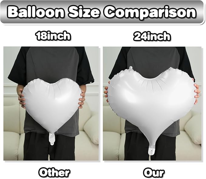 White Heart Balloons,24Inch Large White Heart Foil Balloons for Valentine's Day Birthday Wedding Baby Shower Anniversary Party Decorations