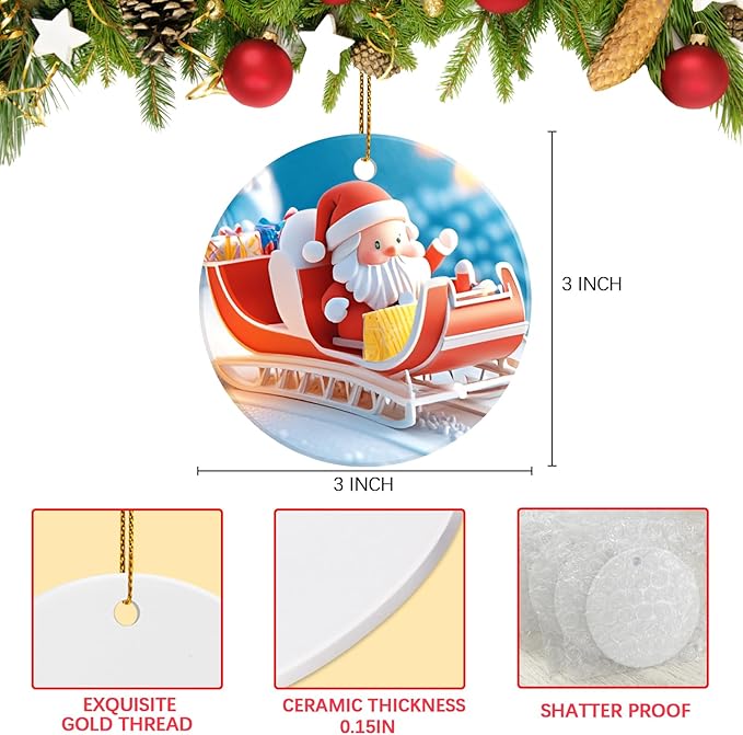 25 Pack Ceramic Sublimation Ornament Blank 3 inch Round Crafting DIY Personalized Printed Christmas Decorations Home Bulk White Porcelain Xmas Tree Crafts Decor