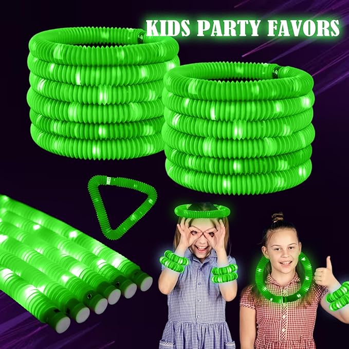 Green 12PCS Light Up Pop Fidget Tubes Party Favors-Glow in The Dark Party Supplies for Kids and Adults, Perfect for Festivals, Birthday Parties, Raves, Concerts, and Camping Decorations