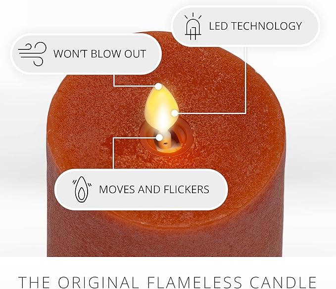 Luminara - Flameless LED Battery Operated Flickering Pillar Candles - Burnt Orange - Pack of 1-3x4.5 - Realistic Moving Flame Real Wax Indoor/Outdoor Decor