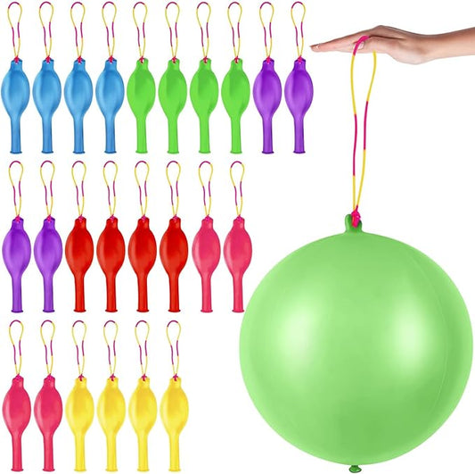 24 Pcs Multicolor Punch Balloons Bounce with Rubber Band Handle Heavy Duty for Birthday party favors, Kid (Multicolor)