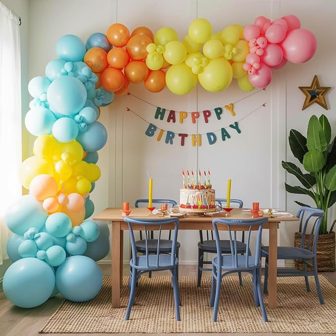 120 Pcs Summer Tropical Balloon Arch Kit, Hot Pink Green Orange lime Green Teal Blue Yellow Latex Rainbow Balloon Garland Kit for Hawaiian Luau Aloha Birthday Baby Shower Pool Party Decorations