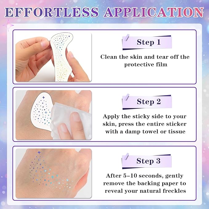 10PCS Holographic Multicolor Glitter Freckles Face Tattoos, Sparkle Freckles Makeup Patches, Long Lasting Waterproof Face Glitter Temporary Tattoos