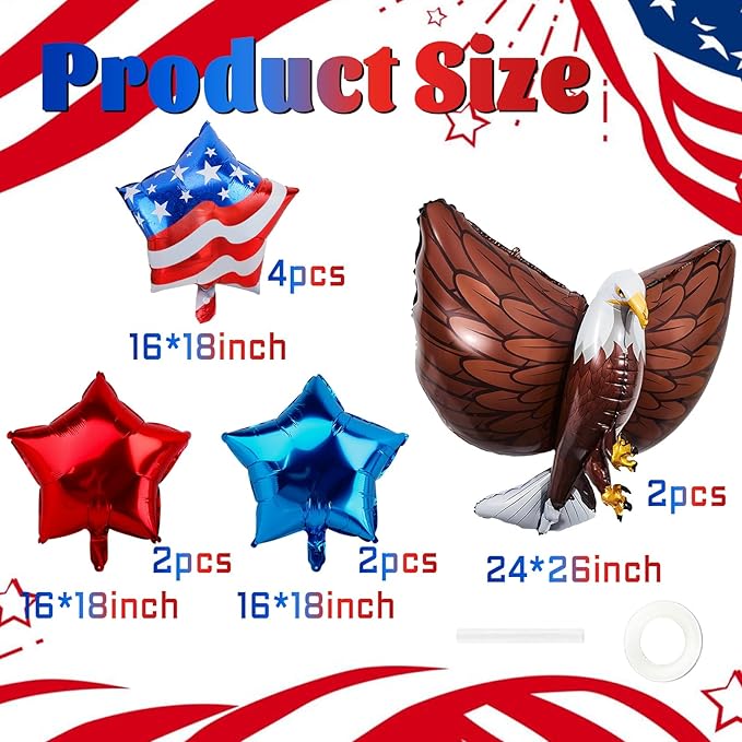 Patriotic Eagle Balloon 12 pcs Red White and Blue Star Foil Balloons Decorations 4th of July Balloons American Flag Balloon Decor for Veterans Day Independence Day Memorial Day Party Supplies