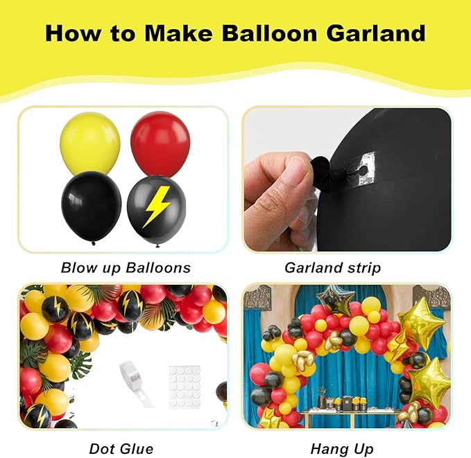 Red Black Yellow Balloon Arch Kit, Cartoon Game Birthday Party Decorations,Cartoon Theme Latex Balloon Flashballoons Arch for Boys Cartoon Ball Baby Shower Birthday Party Supplies