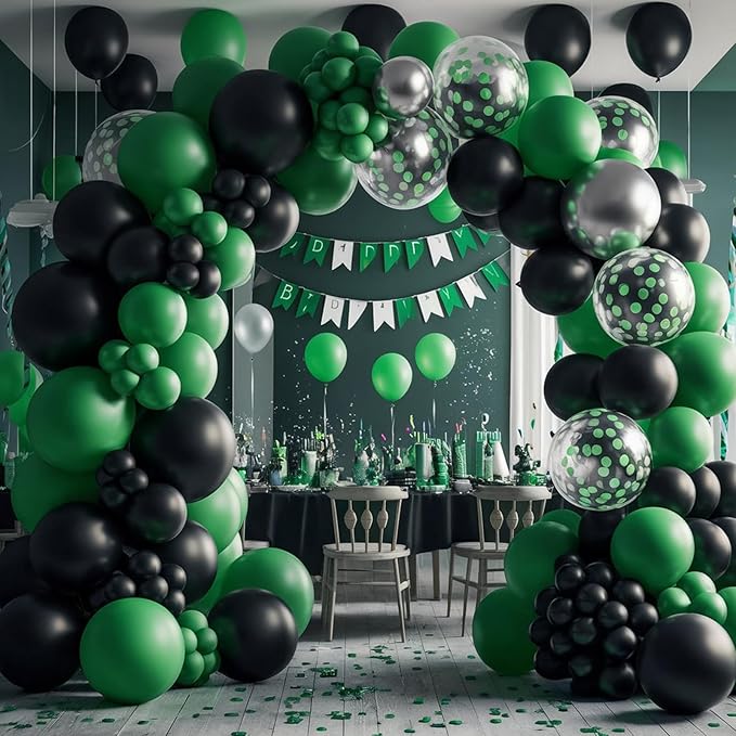 FEYG Green and Black balloon arch kit, 120Pcs Black Green Silver Balloon garland kit Green Silver foil Hunter green balloons for Boy Men Birthday Party 2024 graduation Spring Decorations