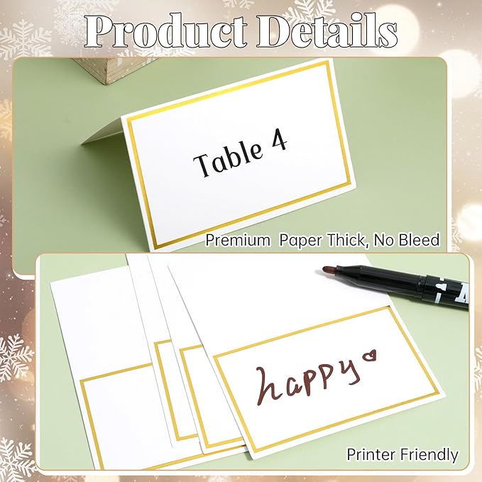 50Pcs Place Cards, Table Name Cards with Gold Foil, Place Card for Table Setting Food Labels for Party Buffet, Wedding Places Card Tent Carded for Dinner Parties,Events, Bridal Shower(White)