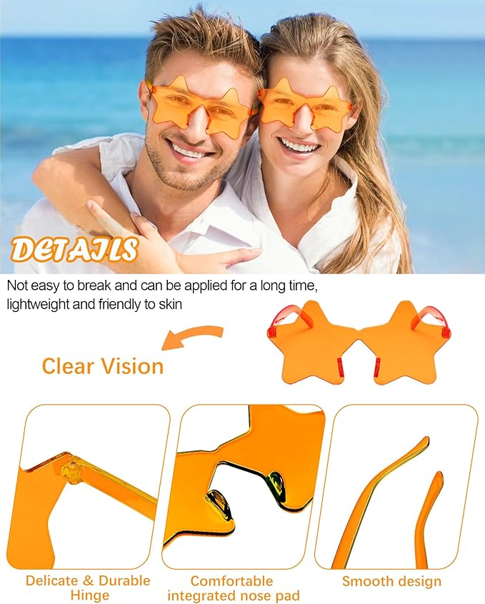 20 Pairs Rimless Star Sunglasses Bulk Transparent Candy Color Star Glasses for Women Men Party Favors
