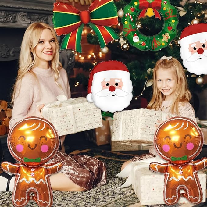 Christmas Balloons Decorations, Gingerbread Balloons, Santa Balloon, Mylar Foil Balloon For Gingerbread Christmas Decorations
