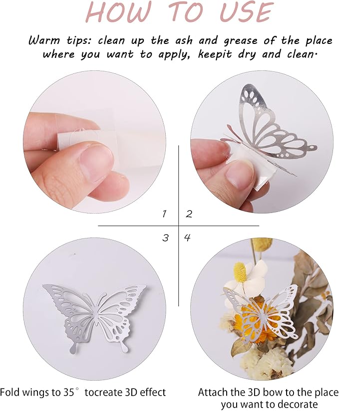 40 PCS Laser 3D Butterfly Cupcake Toppers - Hollow Arts Cake Decorations for Baby Shower, Wedding, Fairy Birthday Party Supplies - Wall Sticker Decoration Mixed Styles Silver