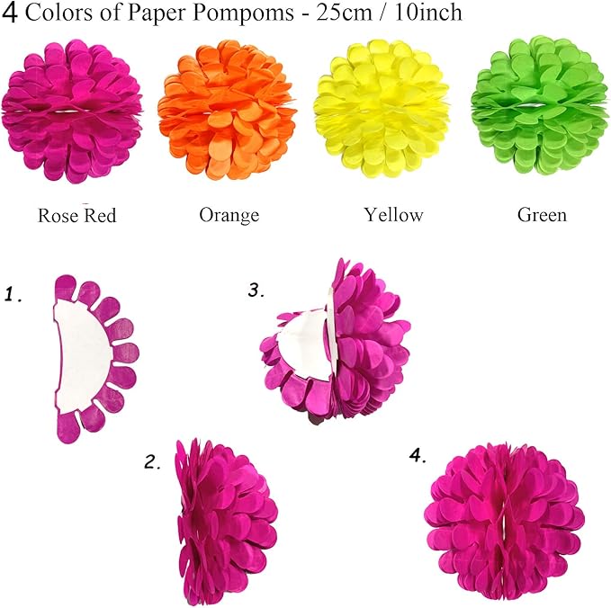 ZERODECO Party Decoration, Multi-colored Paper Fans Pom Poms Flowers Garlands Confetti Latex Balloons String Polka Dot Triangle Bunting Flags for Birthday Cinco De Mayo Fiesta Mexican Party