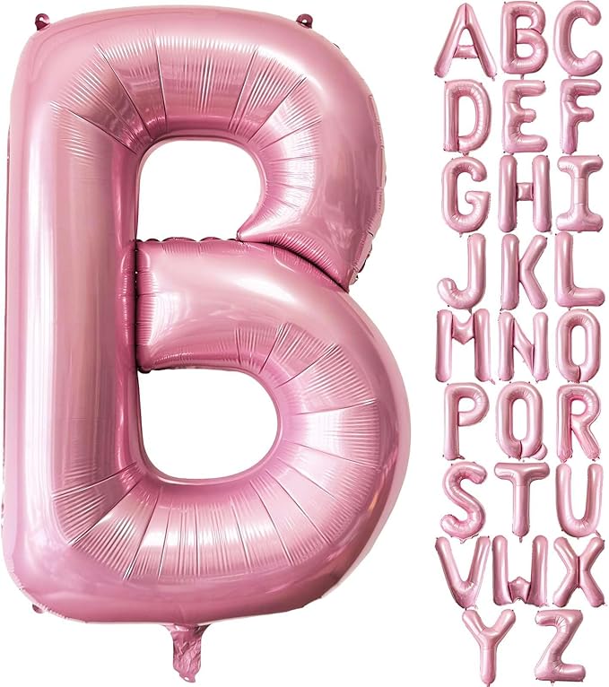 Pink Letter B Balloons, 40 Inch Pastel Foil Mylar Helium for Birthday Party Supplies, Anniversary Event Celebration Decorations, Alphabet B