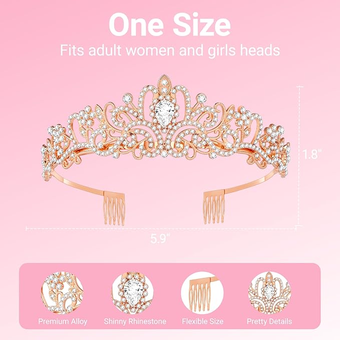 Tiara Crown for Women, Headband Hair Accessories for Birthday Wedding Party Costume Rose
