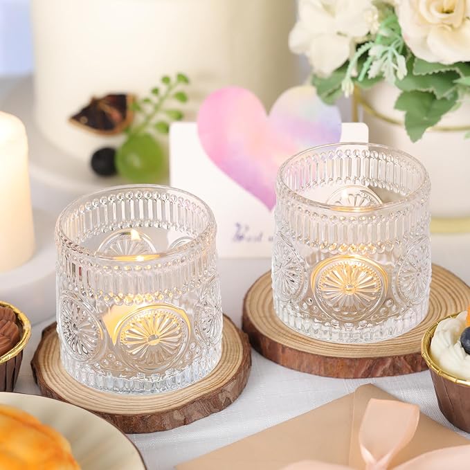 6Pcs Large Votive Candle Holders Clear Glass Tealight Candle Holders for Wedding, Table Centerpiece, Party, Birthday, Home Decor