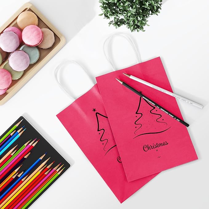 REMTAP Gift Paper Bags 8×4.5×10.5 50Pcs Kraft Bags with Handles Bulk Gift Bag for Wedding Party Craft Retail Packaging, Shopping, Party Favor, Retail Bag (Pink-M-50pcs, 8 * 4.5 * 10.5)