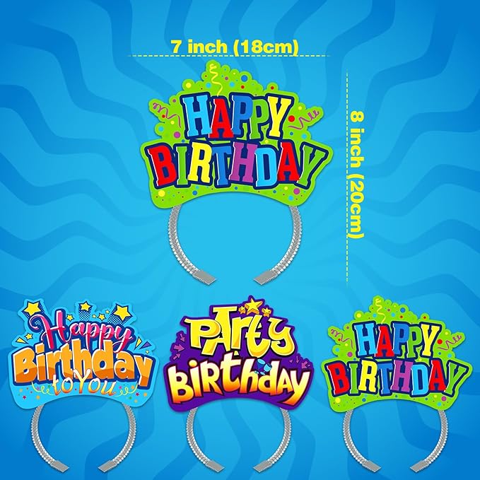 KKBES Happy Birthday Headbands, Paper Birthday Party Hats, 3 Patterns for Children and Adults Celebrating Birthdays