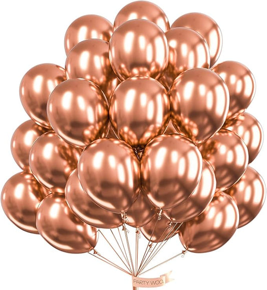 PartyWoo Rose Gold Balloons 50pcs 12 Inch Metallic Chrome Rose Gold Balloons for Wedding Anniversary Sweet 16 Baby Shower Bridal Shower Bridgerton Floral Birthday Party Decorations Rose Gold-G107