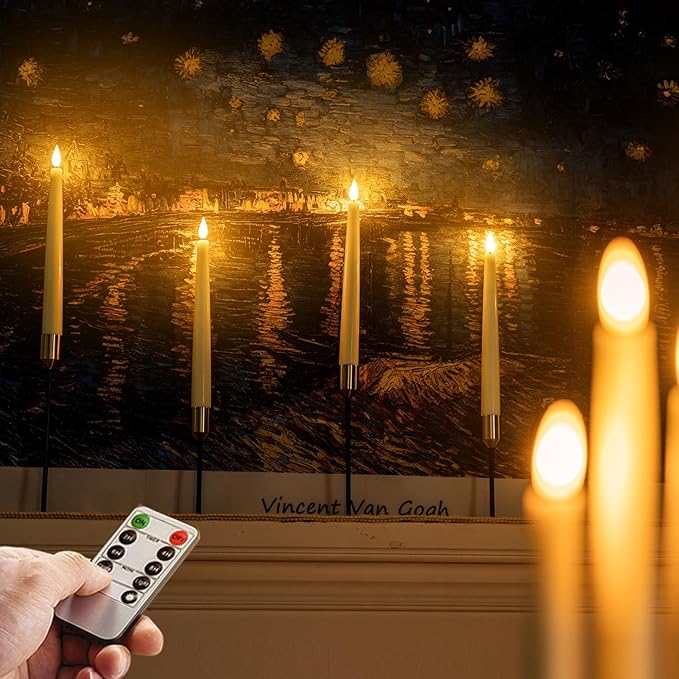 Homemory Waxy Flameless Taper Candles (2 PCs) with Remote, LED Flickering Classic Tall Candles - Ivory, 9.6 inches, Ideal for Home, Wedding, Party
