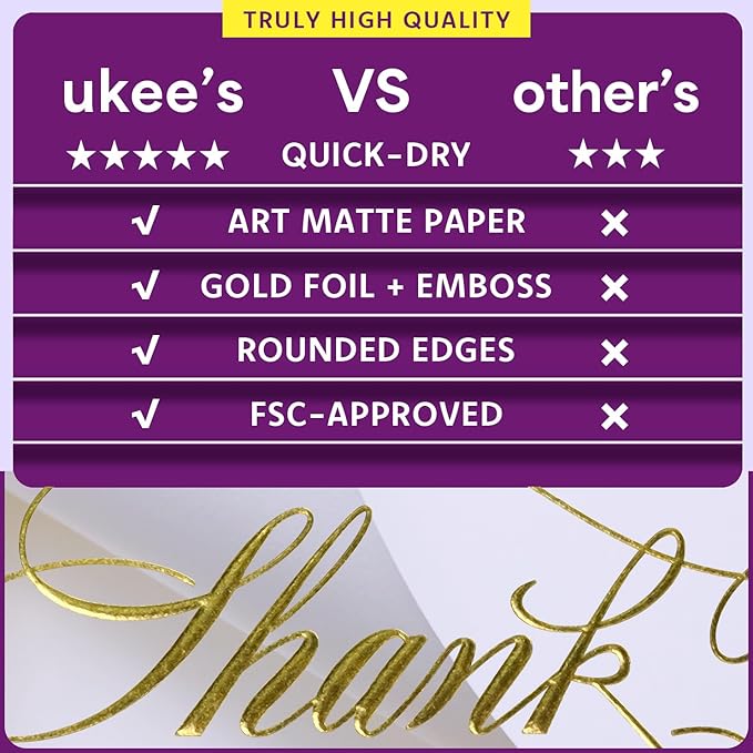 ukee's 100-Pack Luxury Thank You Cards with Envelopes Bulk - Blank Thank You Cards | Dual Gold Foil Calligraphy & Borders, 4 Colors w/Gift Box For Wedding Notes/Small Business/Baby & Bridal Shower, 3.5x5 Inches