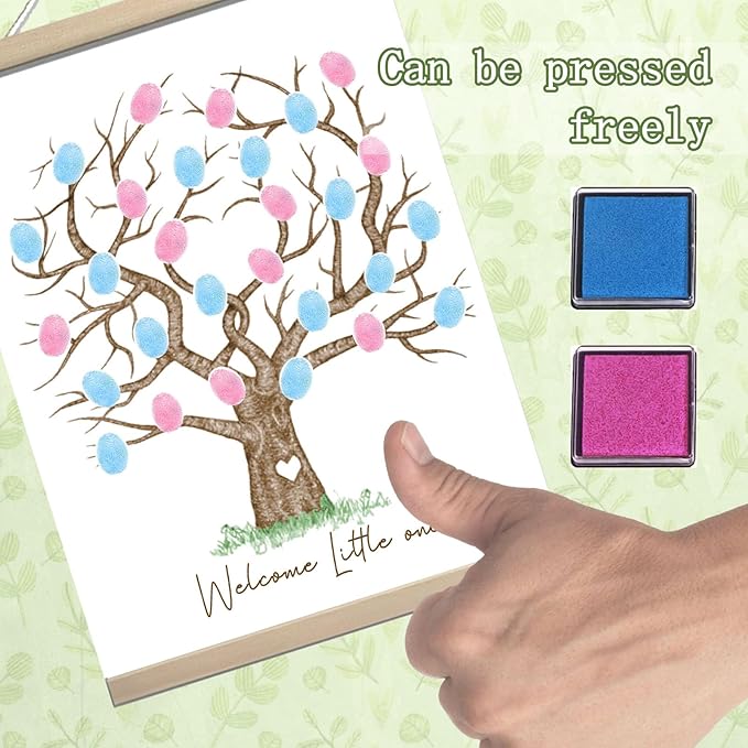 QZCYU Gender Reveal Fingerprint Tree Canvas Guest Books, Baby Shower Decorations, Gender Reveal Party Decorations Gifts Ideas, Baby Shower Party Supplies, Thumbprint Hanging Paintings(12x15in)