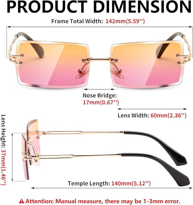 FEISEDY Vintage Rimless Sunglasses Rectangle Frameless Candy Color Glasses Women Men B2642
