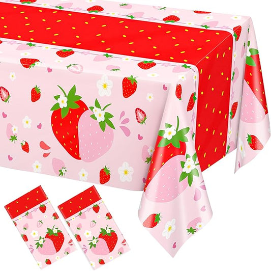 WNINK 2 Pack Strawberry Tablecloths Strawberry Berry Sweet One Table Covers for Birthday Party Decoration Berry Sweet Baby Shower Party Supplies 54" x 108"
