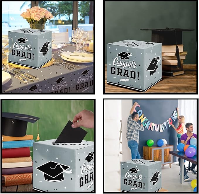 Gatherfun Graduation Party Decorations Graduation Box Graduation Card Box for Graduation Gift Graduation Party Favors Decor Party Supplies Silver