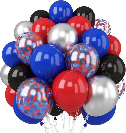 Red Blue Black Balloon, 12 Inch Spider Party Decorations, Matte Red Black and Royal Blue Latex Balloon with Confetti Balloons for Kids Boys Spider Hero Theme Birthday Baby Shower Halloween Party