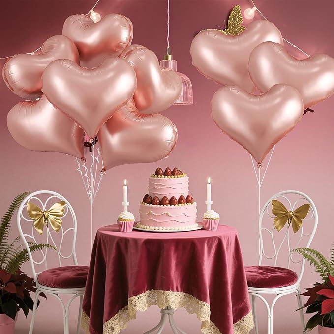 Rose Gold Heart Balloons,24Inch Large Gold Heart Foil Balloons for Valentine's Day Birthday Wedding Baby Shower Anniversary Party Decorations