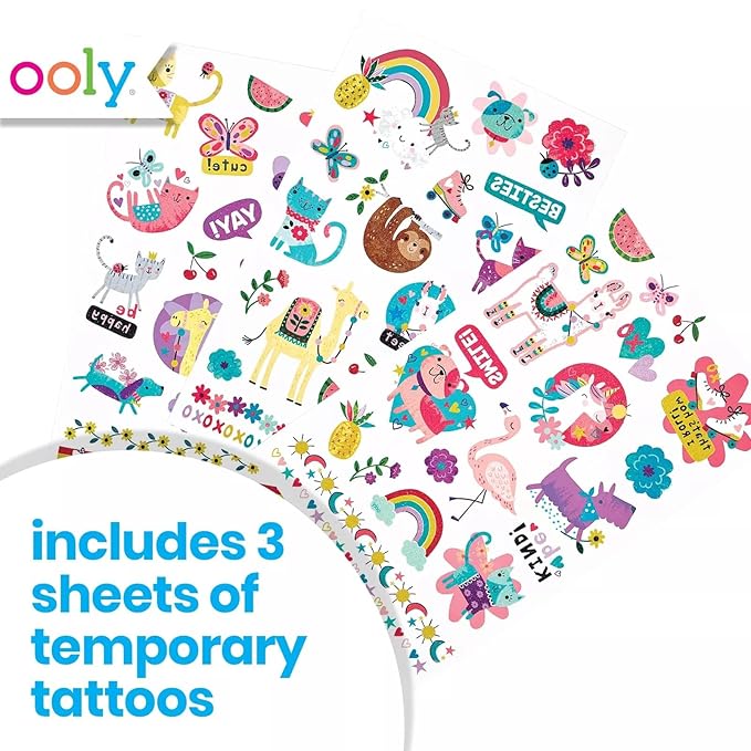 Ooly 50 Glitter Temporary Tattoos For Kids, Safe & Non-Toxic Temporary Tattoo, Party Favors Gifts for Kids, Great Goodie Bag Stuffers & Fun Birthday Decorations - Fun Friends