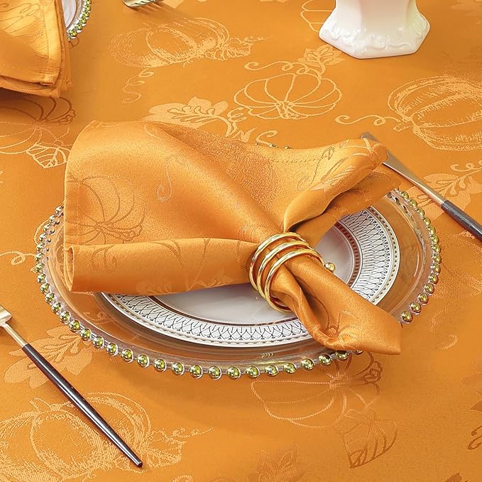 SASTYBALE Thanksgiving Cloth Napkins Washable, Jacquard Napkins with Pumpkins and Vines Design, 4 Pieces Napkins Set for Fall Harvest Holidays Party (Square, 20" x 20", Amber)