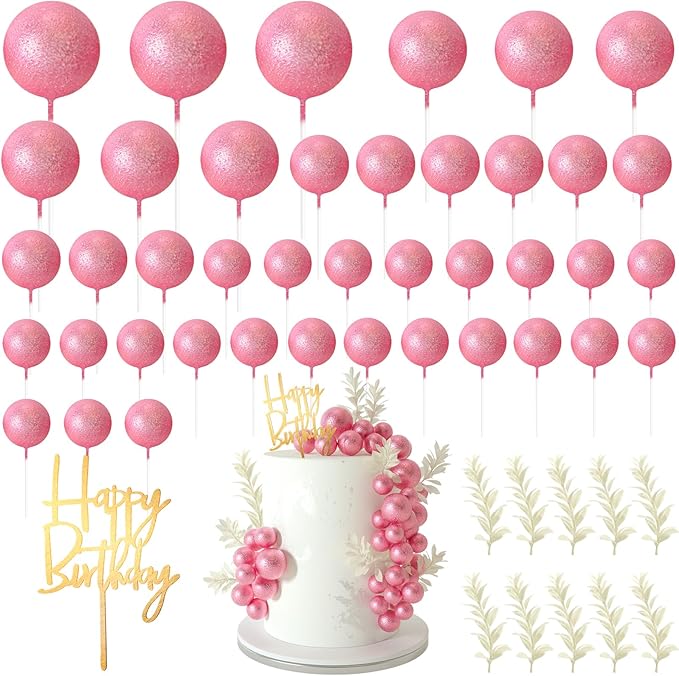 MIAHART Ball Cake Toppers Boho Grass Cake Topper Ball Cake Insert Decoration for Birthday Wedding Baby Shower Party Decorations Boho Themed Party Supplies (Rose Gold)