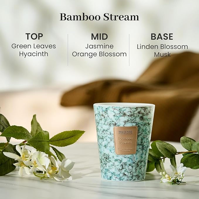 M&SENSE Bamboo Stream Scented Candles for Home, 3 Wick Highly Scented Jar Candle, 14.1 Oz 80H Long Lasting Burning Christmas Candle for Women, Aromatherapy Candles for Holiday Christmas Gift