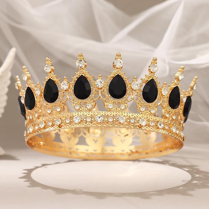 Black Crown for Women Crystal Tiara and Queen Crown for Girl Wedding Headband for Bride Hair Accessories for Costume Birthday Party Cake Decoration Prom