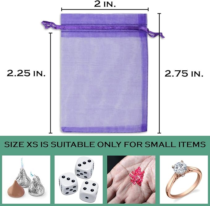 TheDisplayGuys 100-Pack XS 2 x 2 3/4" Purple Sheer Organza Gift Bags with Drawstring, Jewelry Candy Treat Wedding Party Favors Mesh Pouch