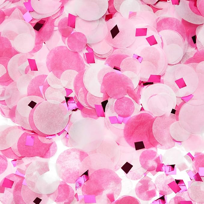 TecUnite Round Tissue Paper Table Confetti Dots for Wedding Birthday Party Decoration, 1.76 oz(Pink Rose Red Confetti,1.5 cm plus 2.5 cm)