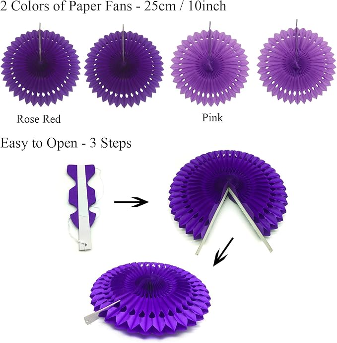ZERODECO Party Decorations, Purple Confetti Balloons Decorative Folding Fans Paper Pompoms Triangle Bunting Flags Garlands for graduation Wedding Birthday Baby Shower Mermaid Party Decorations