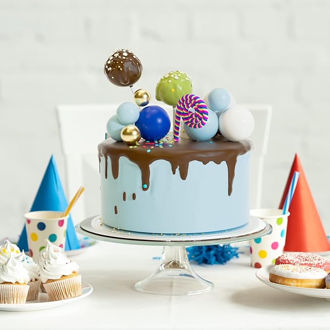 ASTARON Ball Cake Topper, 32 Pcs Foam & Wire Decorations, Mini Balloons Cake Topper Sticks, 4 Colors/Sizes for Wedding Party Birthday Cake Decorating