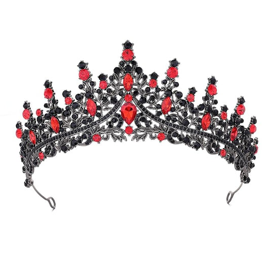 Black Red Tiara for Women Crystal Queen Crowns Rhinestone Princess Tiaras for Girl Wedding Headband for Bride Hair Accessories for Halloween Costume Birthday Party Prom Mother's Gifts