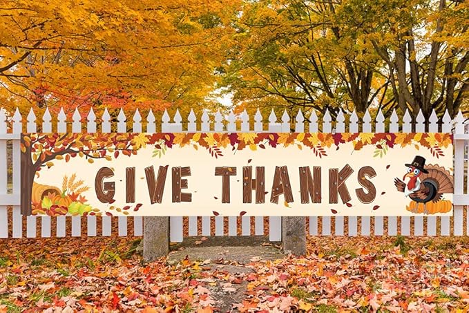 Happy Fall Banner Decorations - Give Thanks Thanksgiving Day Autumn Outdoor Indoor Party Decor Supplies
