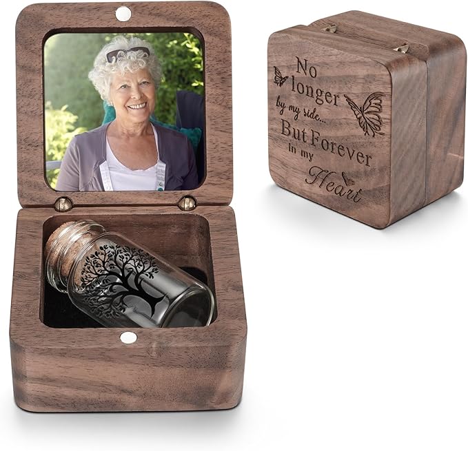 SOITIS Customized Wooden Box for Ashes - Small Glass Urn for Human Ashes Keepsake, Engraving Mini Urns for Ashes Cremation Holder, Funeral Keepsake for Women Men - Black Tree Urn