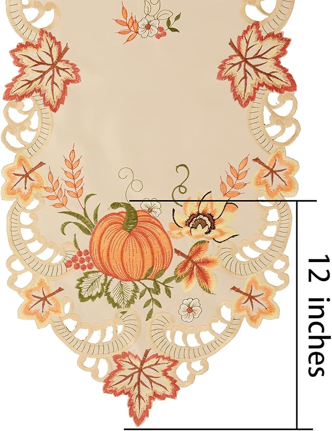 Simhomsen Thanksgiving Harvest Pumpkins Table Runners for Autumn Or Fall Decorations, Embroidery (14 × 90 Inches)