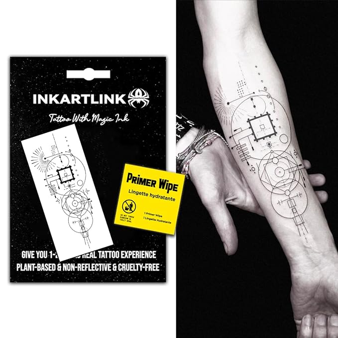 INKARTLINK Semi Permanent Tattoos,Temporary Tattoos, Adult Art Designs, Party Favors, Waterproof, Realistic, No Adhesive, No Reflective, Lasts 1-2 Weeks (Geometric)