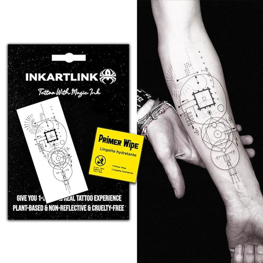 INKARTLINK Semi Permanent Tattoos,Temporary Tattoos, Adult Art Designs, Party Favors, Waterproof, Realistic, No Adhesive, No Reflective, Lasts 1-2 Weeks (Geometric)