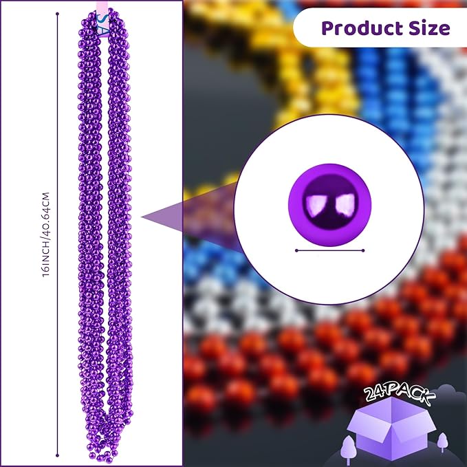 SHAOQINLIN 24 PCS Purple Mardi Gras Beads, Purple Beads Necklaces 33" Metallic Beaded Costume Necklaces Party Necklaces for Halloween Mardi Gras Parade Throws Wedding Birthday Party Favors